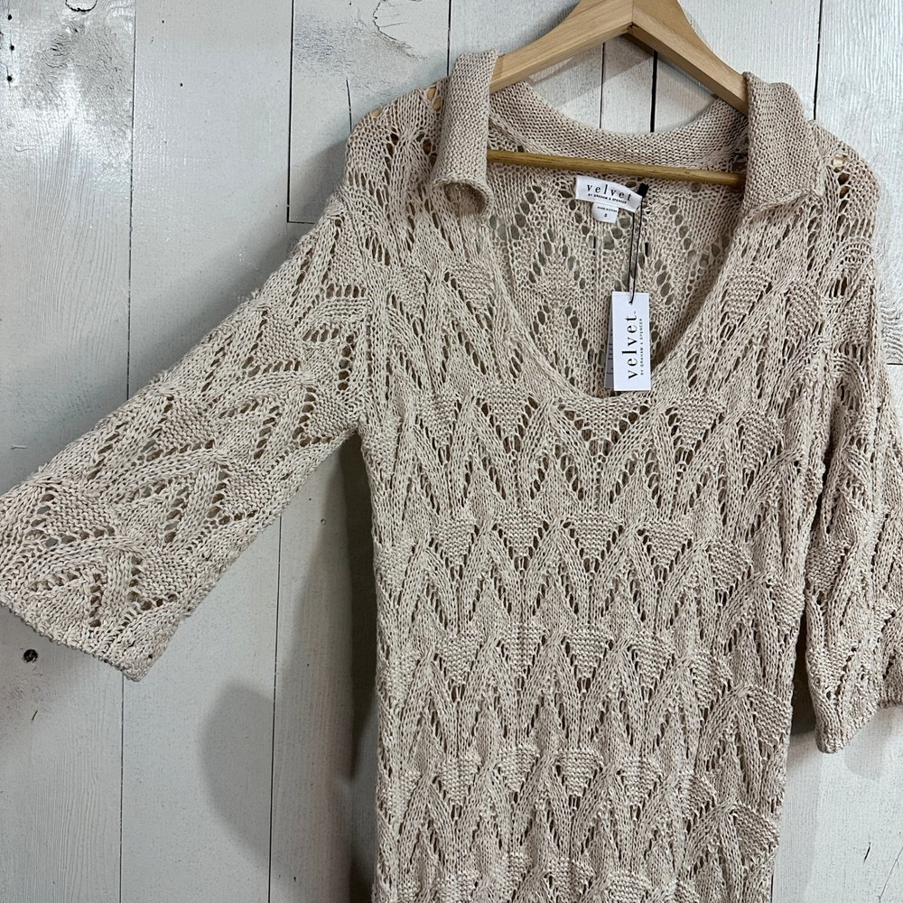 Velvet by Spencer Graham Jacqueline Crochet Maxi Dress Beige Knit Womens S‎ NWT - Picture 5 of 7